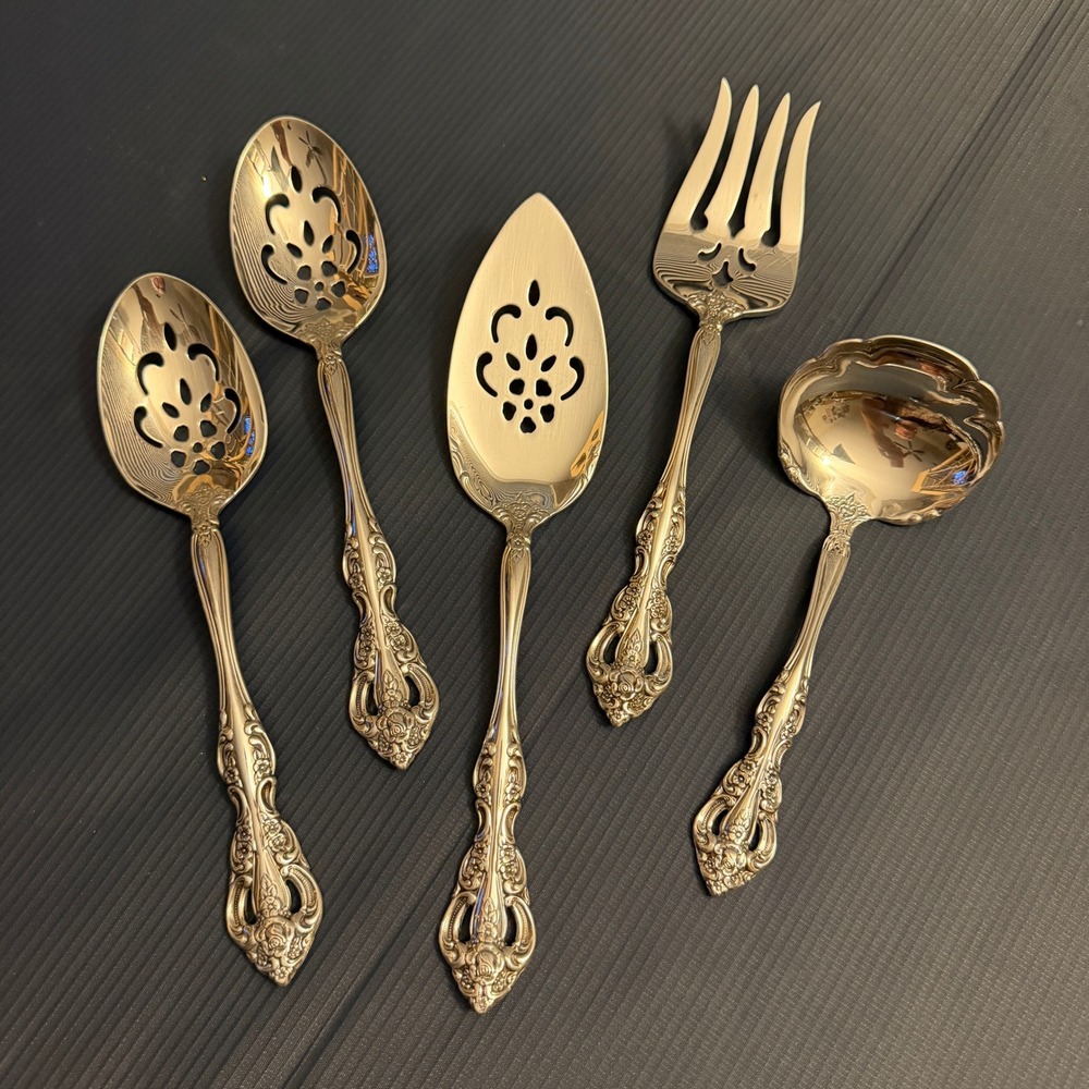 Oneida Michelangelo Stainless Steel Serving Set 5pc Pierced Spoons Fork Ladle
